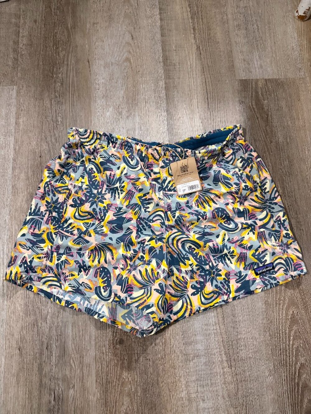 Patagonia Women's Baggies 5" Shorts Sz Small Wild Botanist: Tidal Teal 57059